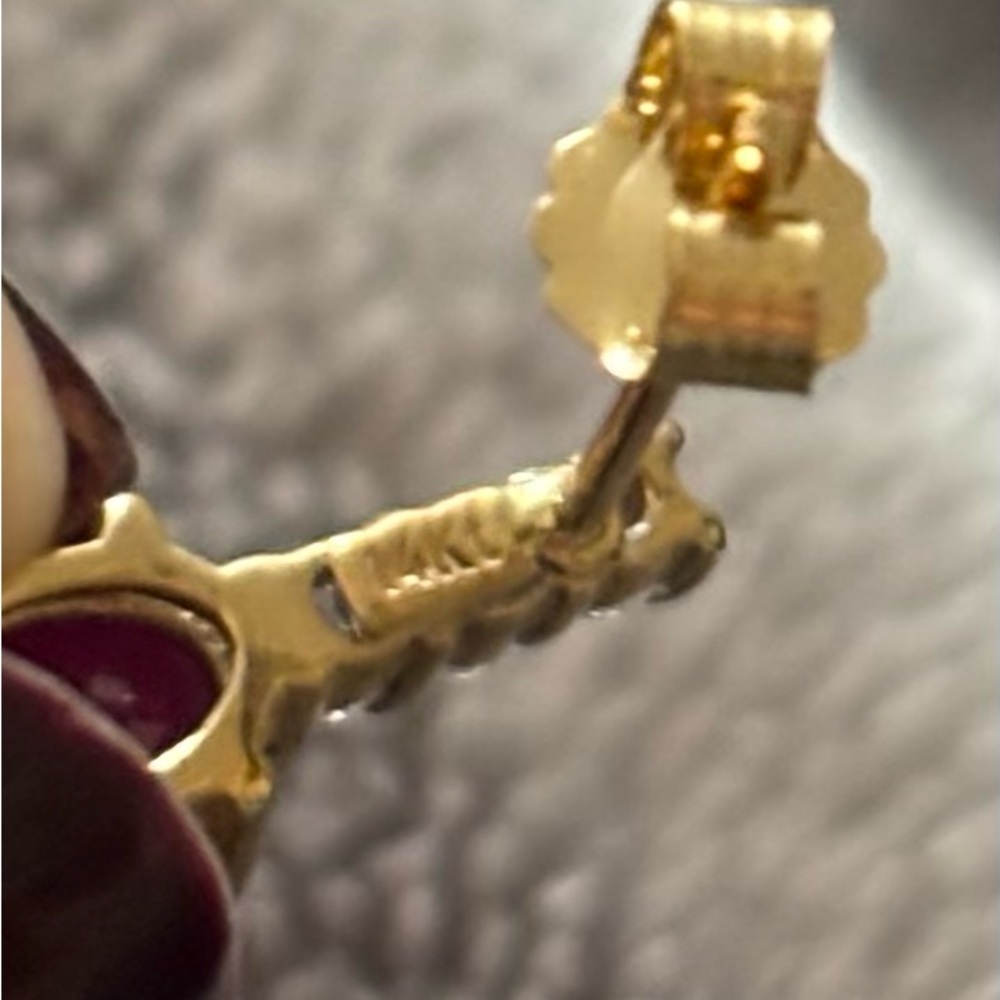 Genuine 14K Gold Ruby and Diamond Stud Earrings - Picture 8 of 10